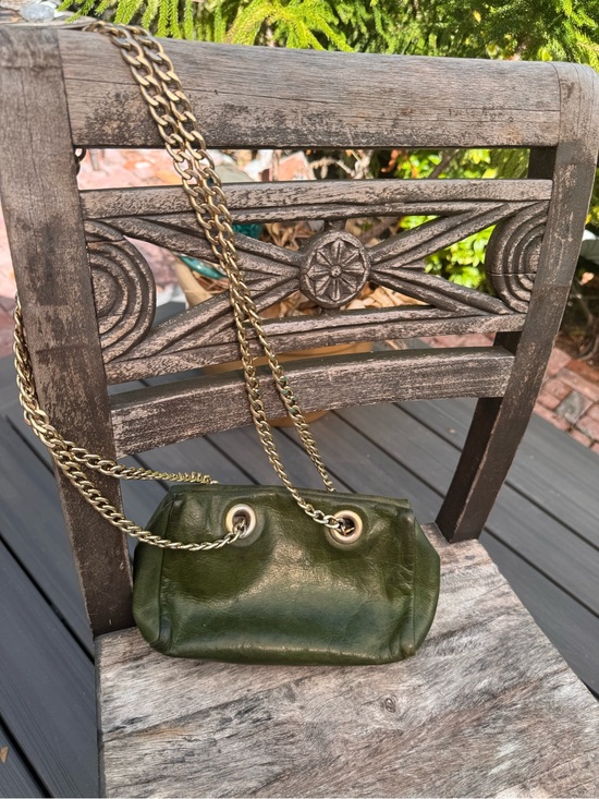Furla Handbags - Furla Dark Green Leather Crossbody with Gold Chain